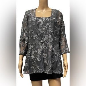 NWT Alex Evenings Women's 2-Piece Tank & Jacket Grey Steel 3/4  Sleeve S…